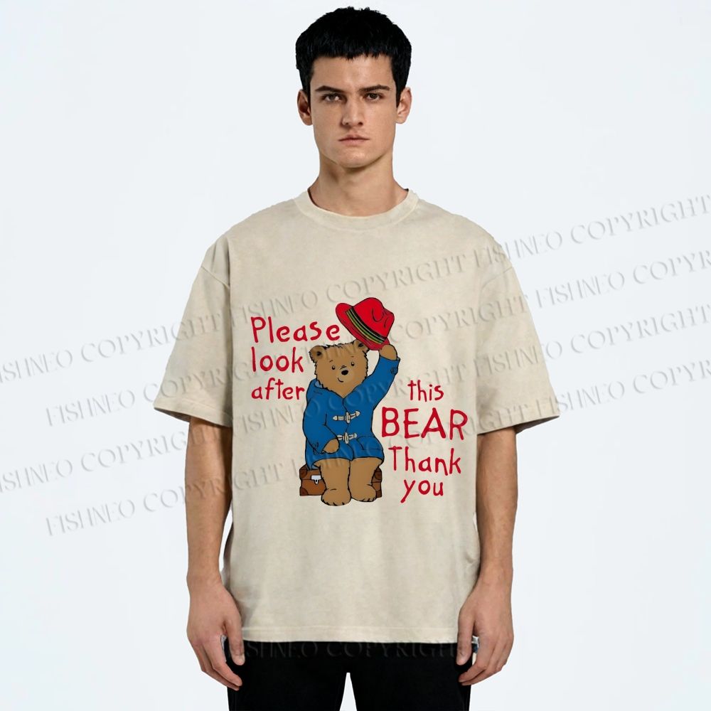 Unisex Please Look After This Paddington Bear Printed Washed Tee