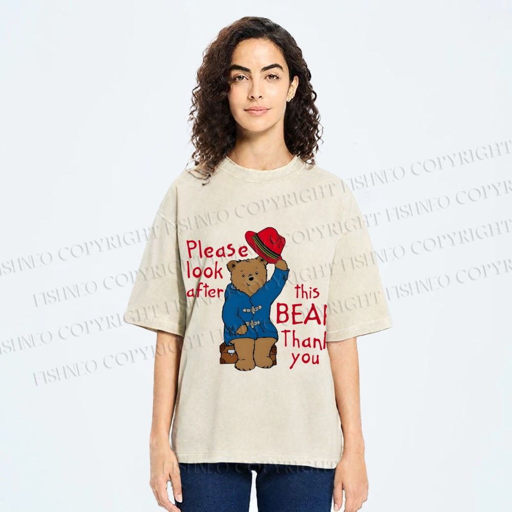 Unisex Please Look After This Paddington Bear Printed Washed Tee