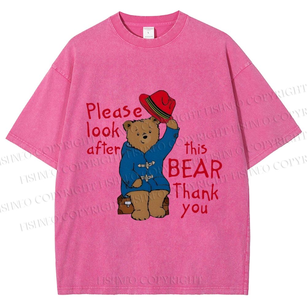 Unisex Please Look After This Paddington Bear Printed Washed Tee