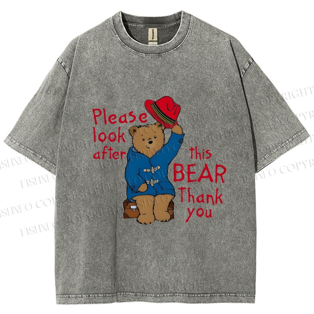 Unisex Please Look After This Paddington Bear Printed Washed Tee
