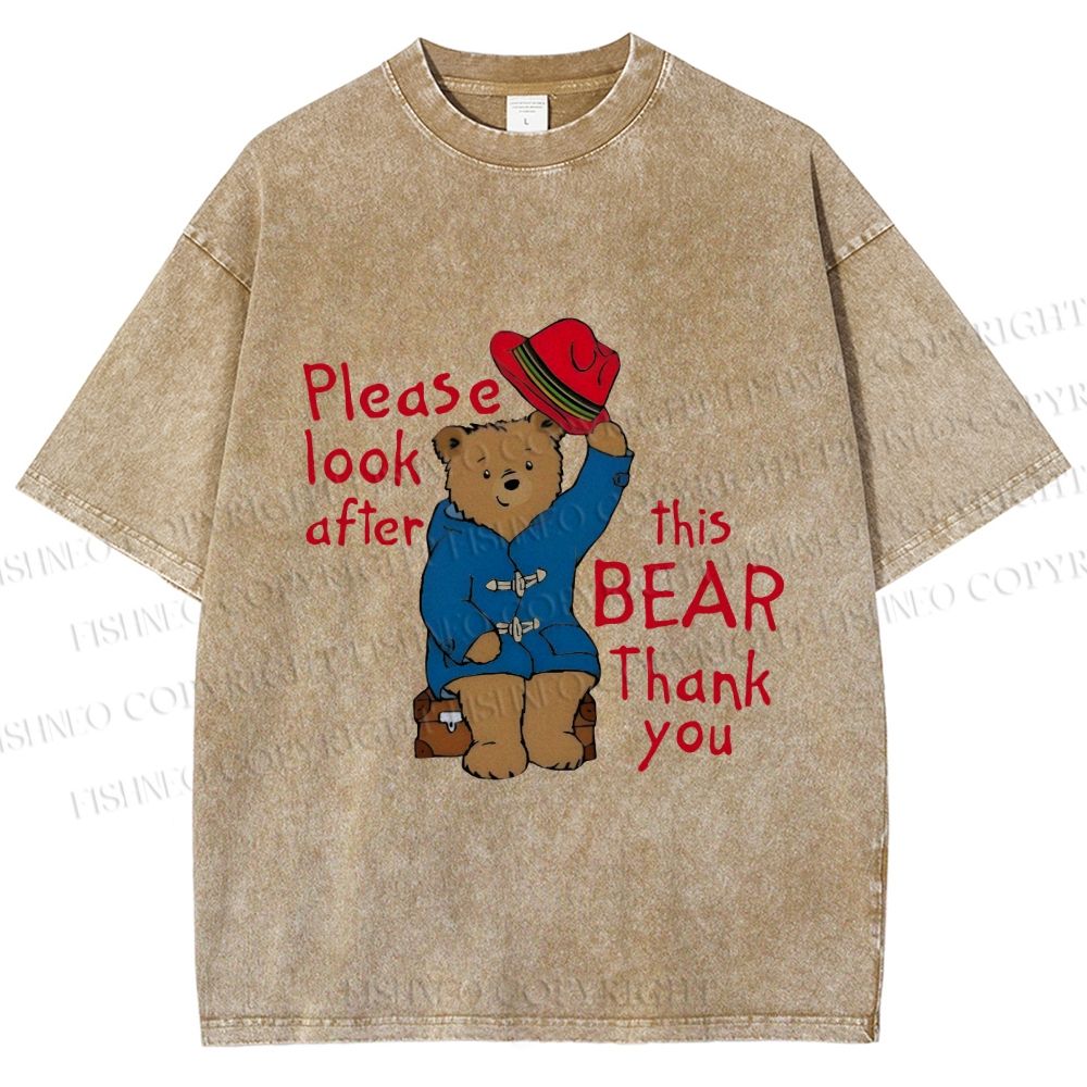 Unisex Please Look After This Paddington Bear Printed Washed Tee