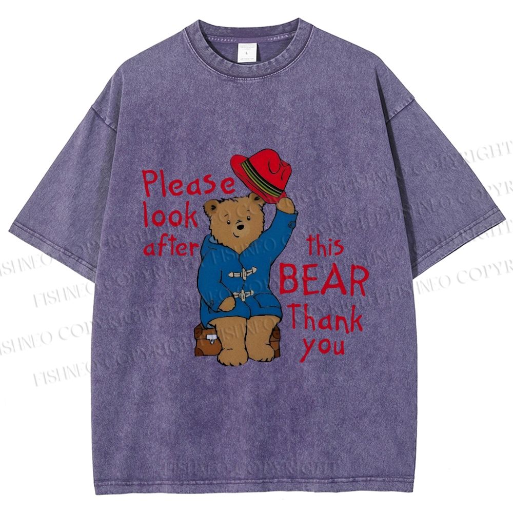 Unisex Please Look After This Paddington Bear Printed Washed Tee
