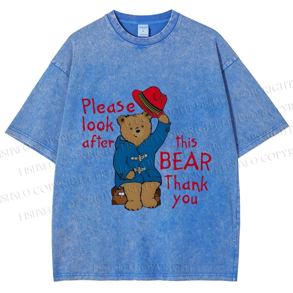 Unisex Please Look After This Paddington Bear Printed Washed Tee