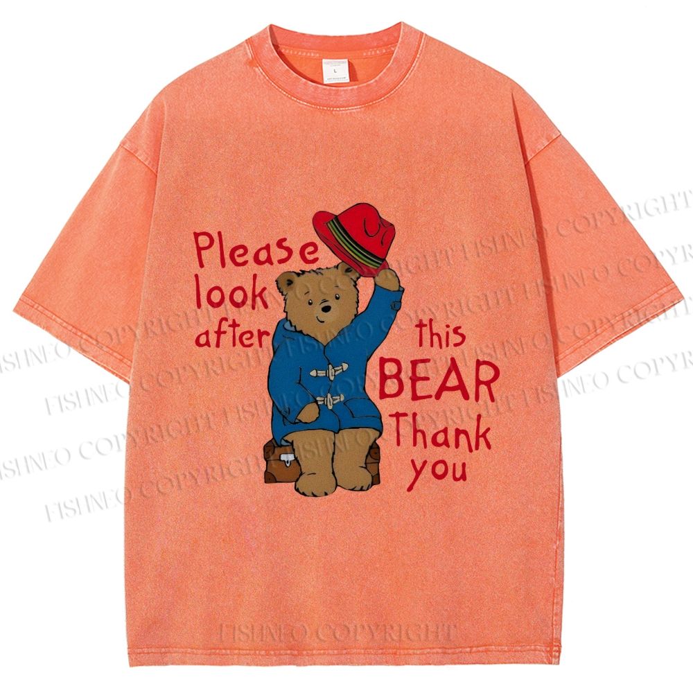 Unisex Please Look After This Paddington Bear Printed Washed Tee