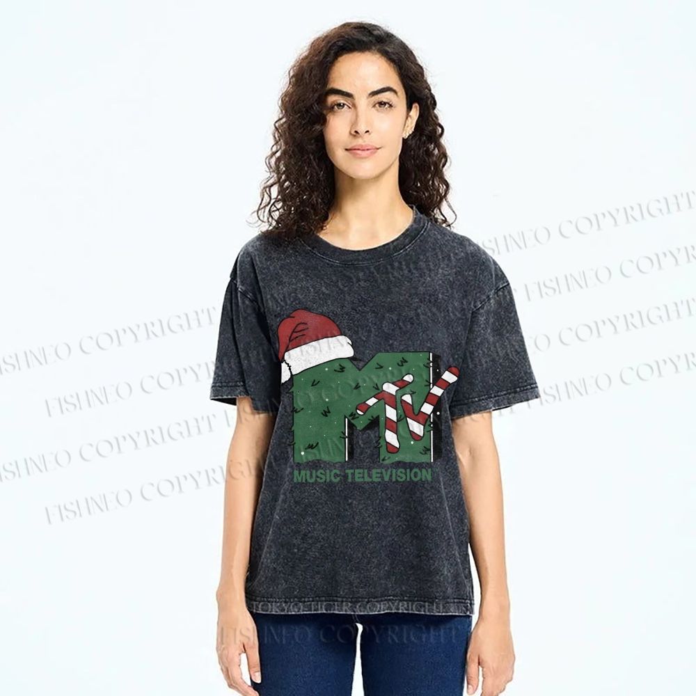 Unisex MTV in Christmas Printed Washed Tee