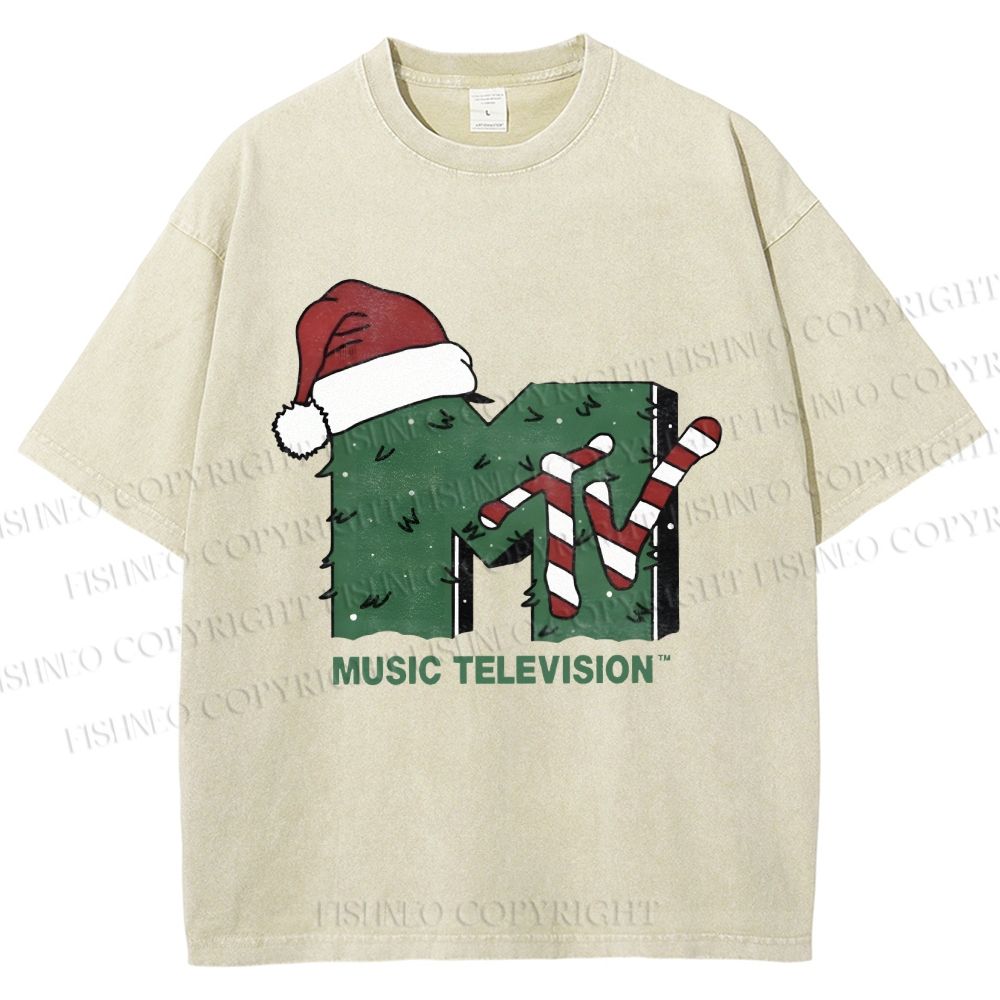 Unisex MTV in Christmas Printed Washed Tee