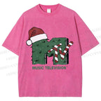 Unisex MTV in Christmas Printed Washed Tee