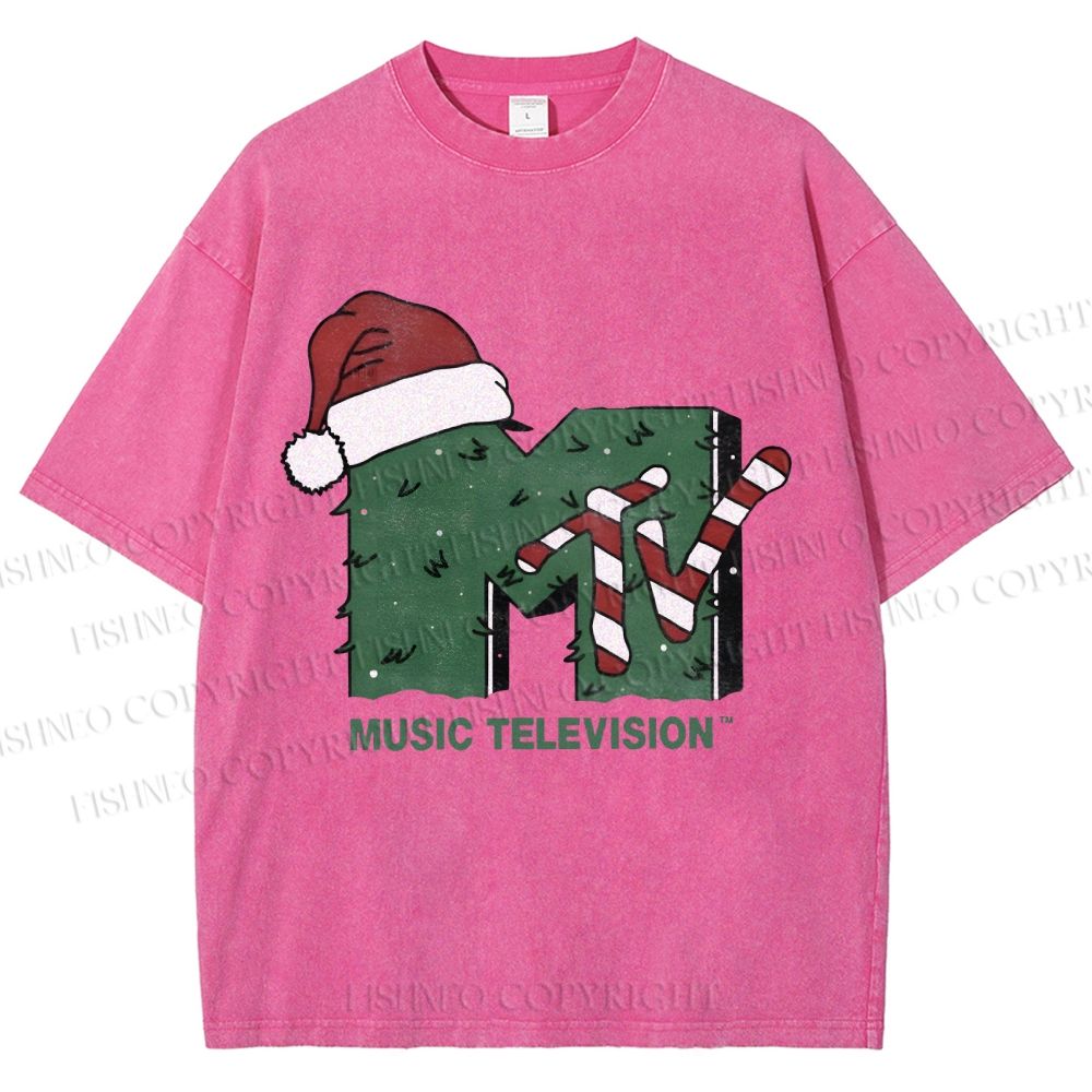 Unisex MTV in Christmas Printed Washed Tee