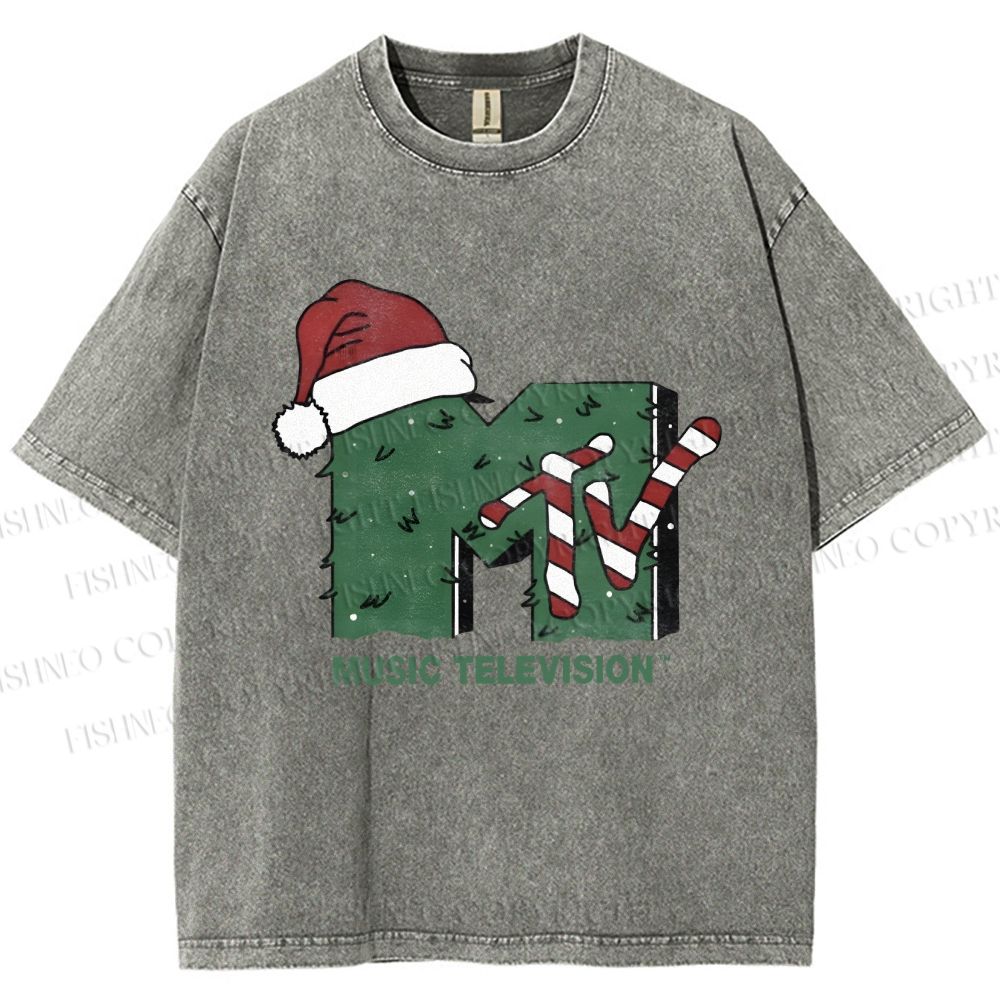 Unisex MTV in Christmas Printed Washed Tee
