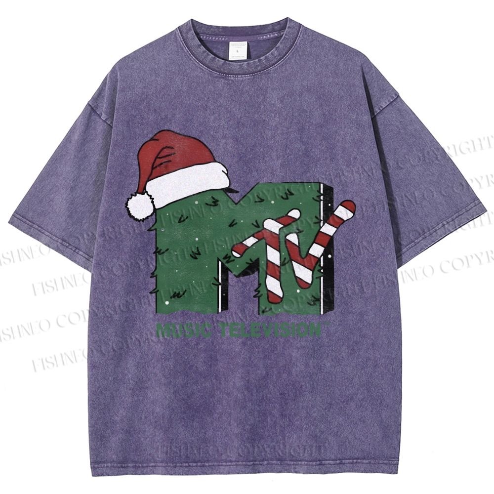 Unisex MTV in Christmas Printed Washed Tee