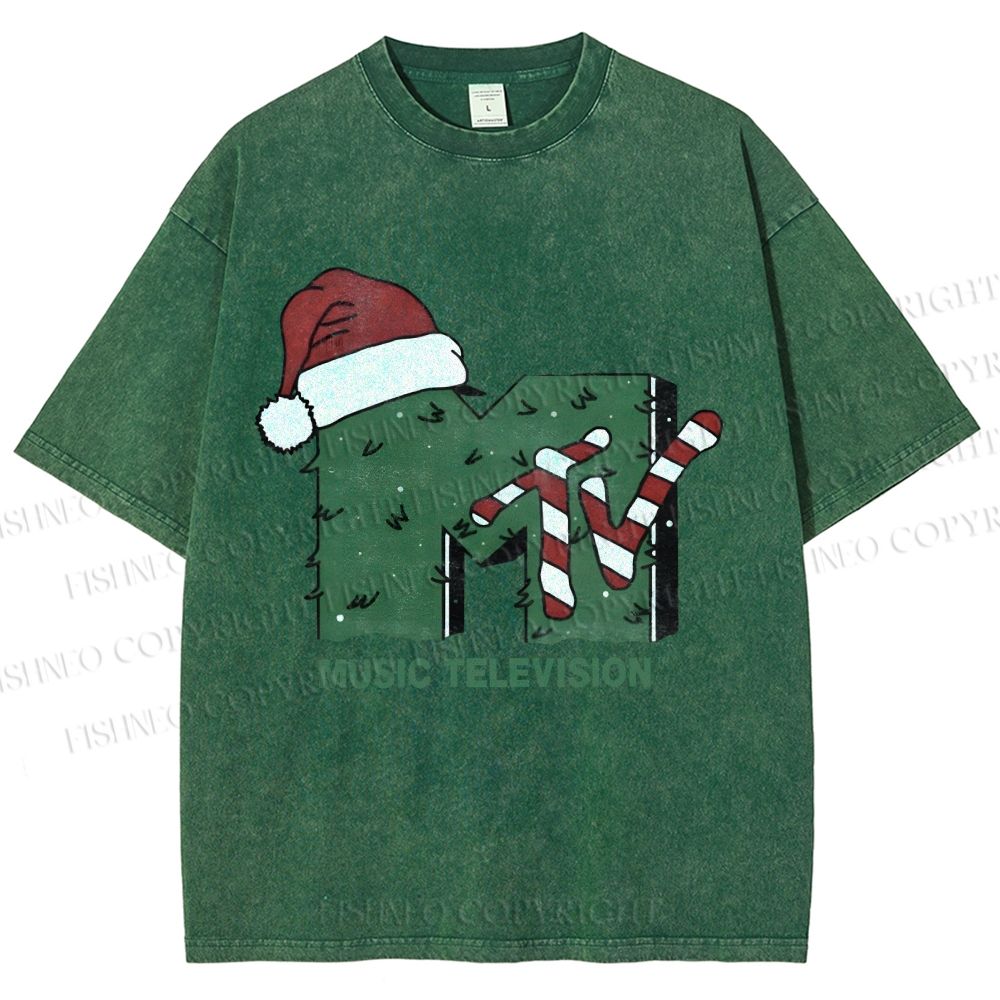 Unisex MTV in Christmas Printed Washed Tee