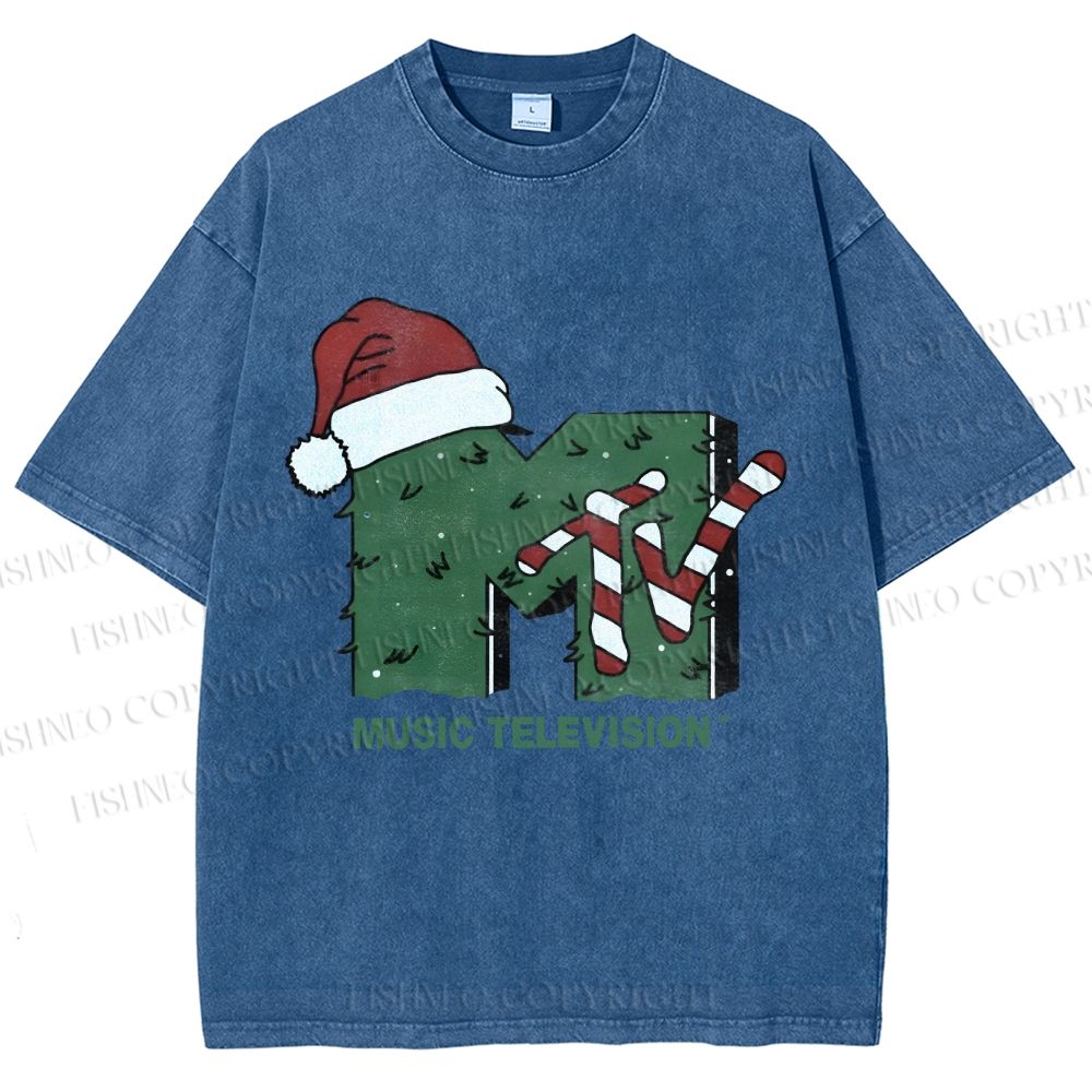 Unisex MTV in Christmas Printed Washed Tee