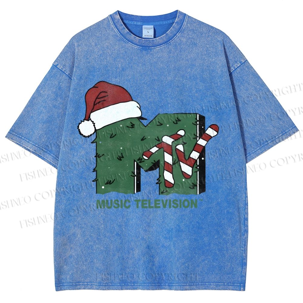 Unisex MTV in Christmas Printed Washed Tee
