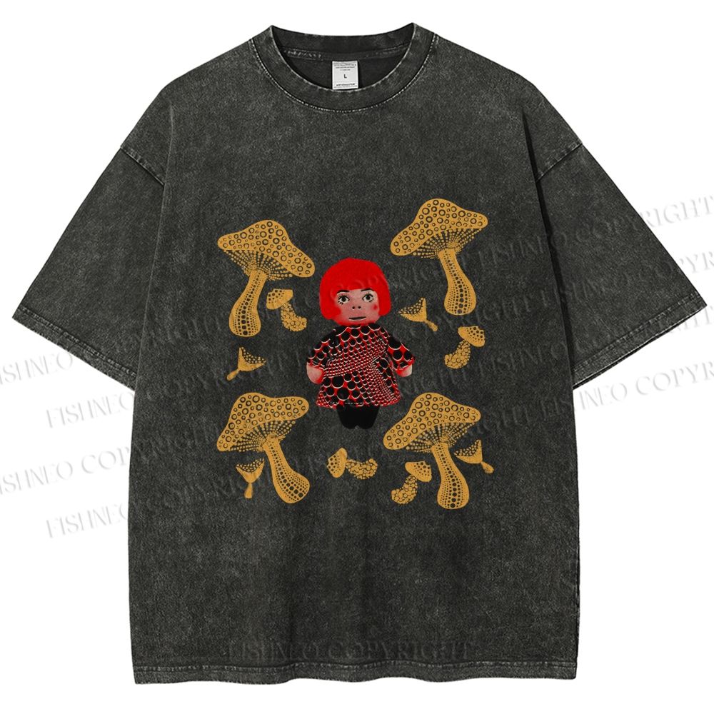 Unisex Yayoi Kusama With Mushrooms Printed Washed Tee