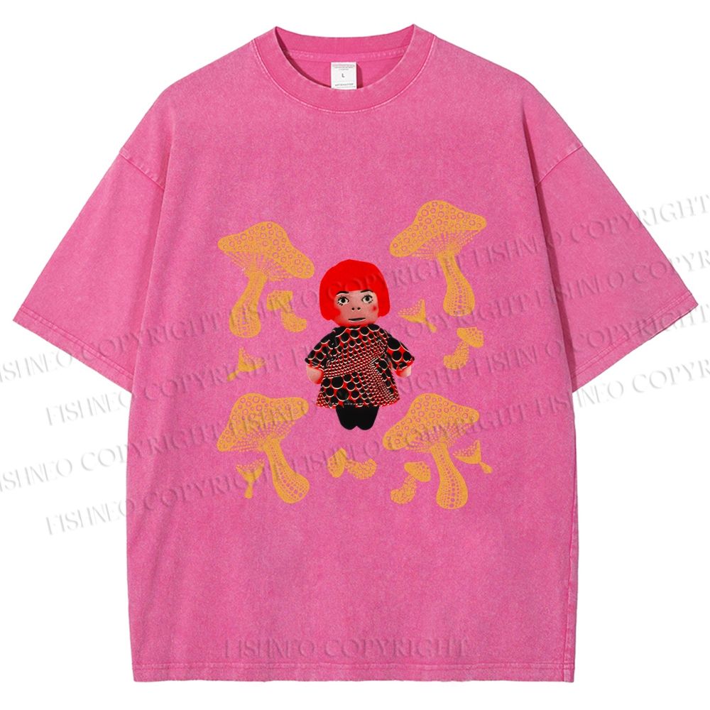 Unisex Yayoi Kusama With Mushrooms Printed Washed Tee