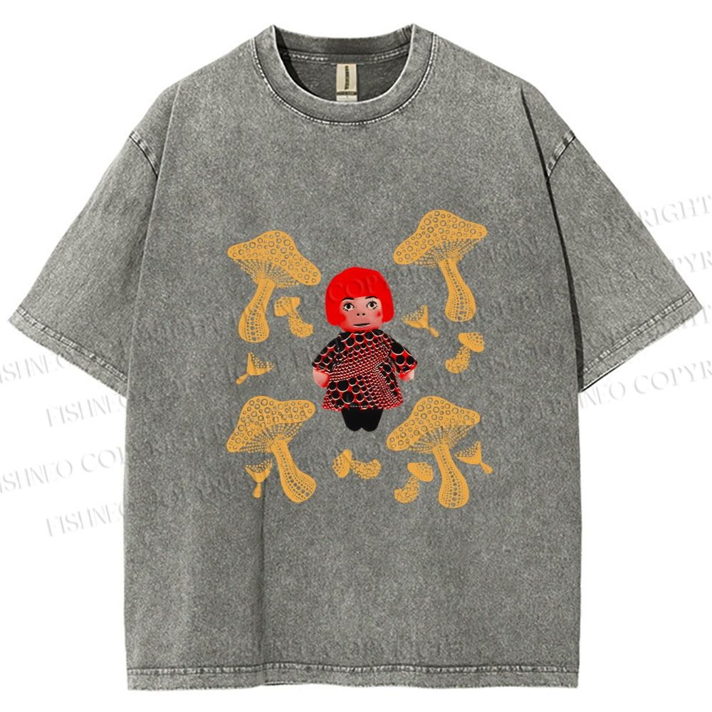 Unisex Yayoi Kusama With Mushrooms Printed Washed Tee
