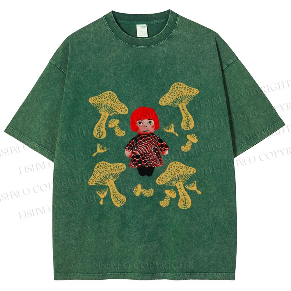 Unisex Yayoi Kusama With Mushrooms Printed Washed Tee