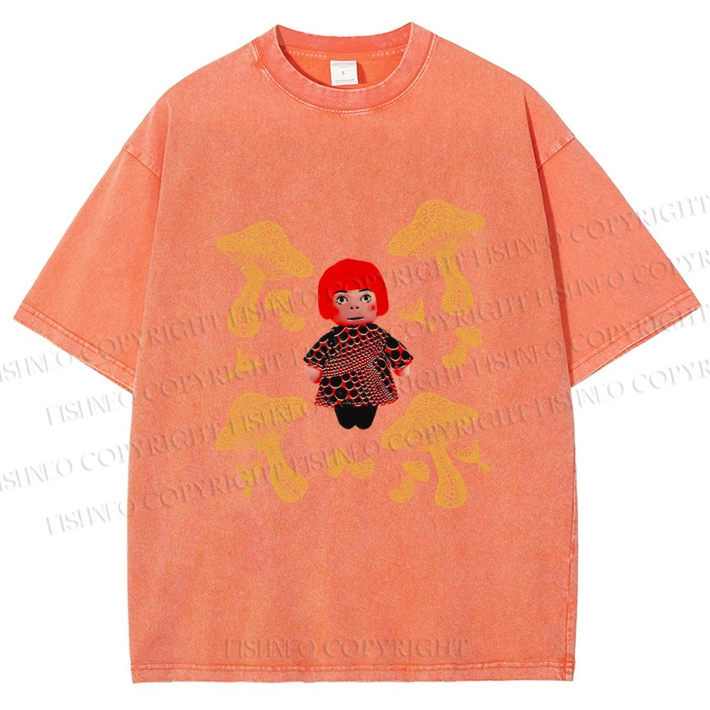Unisex Yayoi Kusama With Mushrooms Printed Washed Tee
