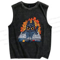 Unisex Reading Cat Printed Washed Tank Top