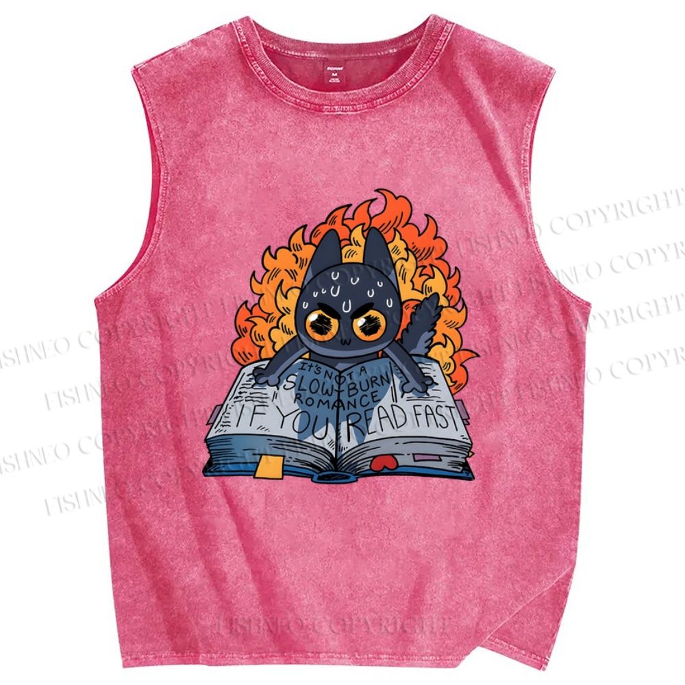 Unisex Reading Cat Printed Washed Tank Top