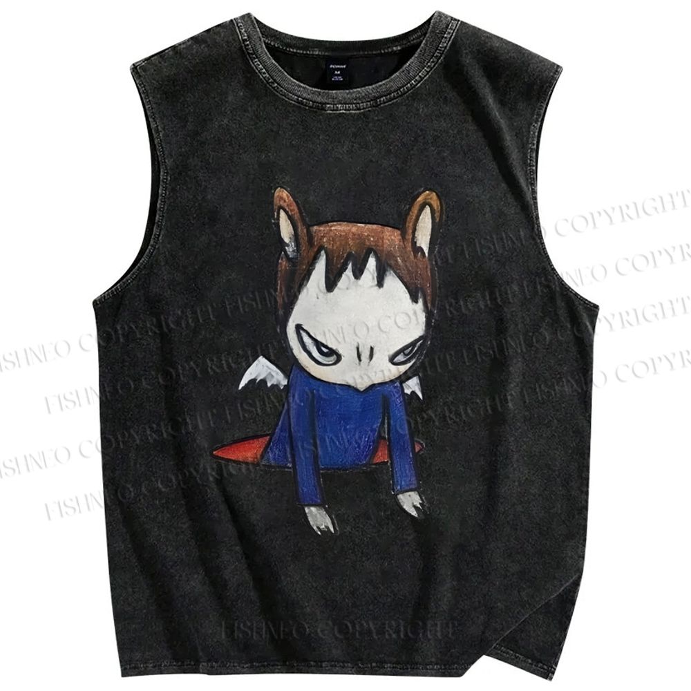 Unisex Yoshitomo Nara Bad Girl Printed Washed Tank Top