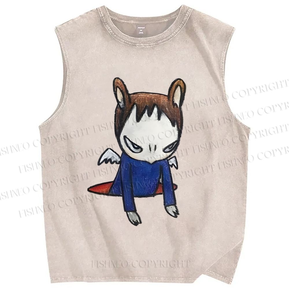 Unisex Yoshitomo Nara Bad Girl Printed Washed Tank Top