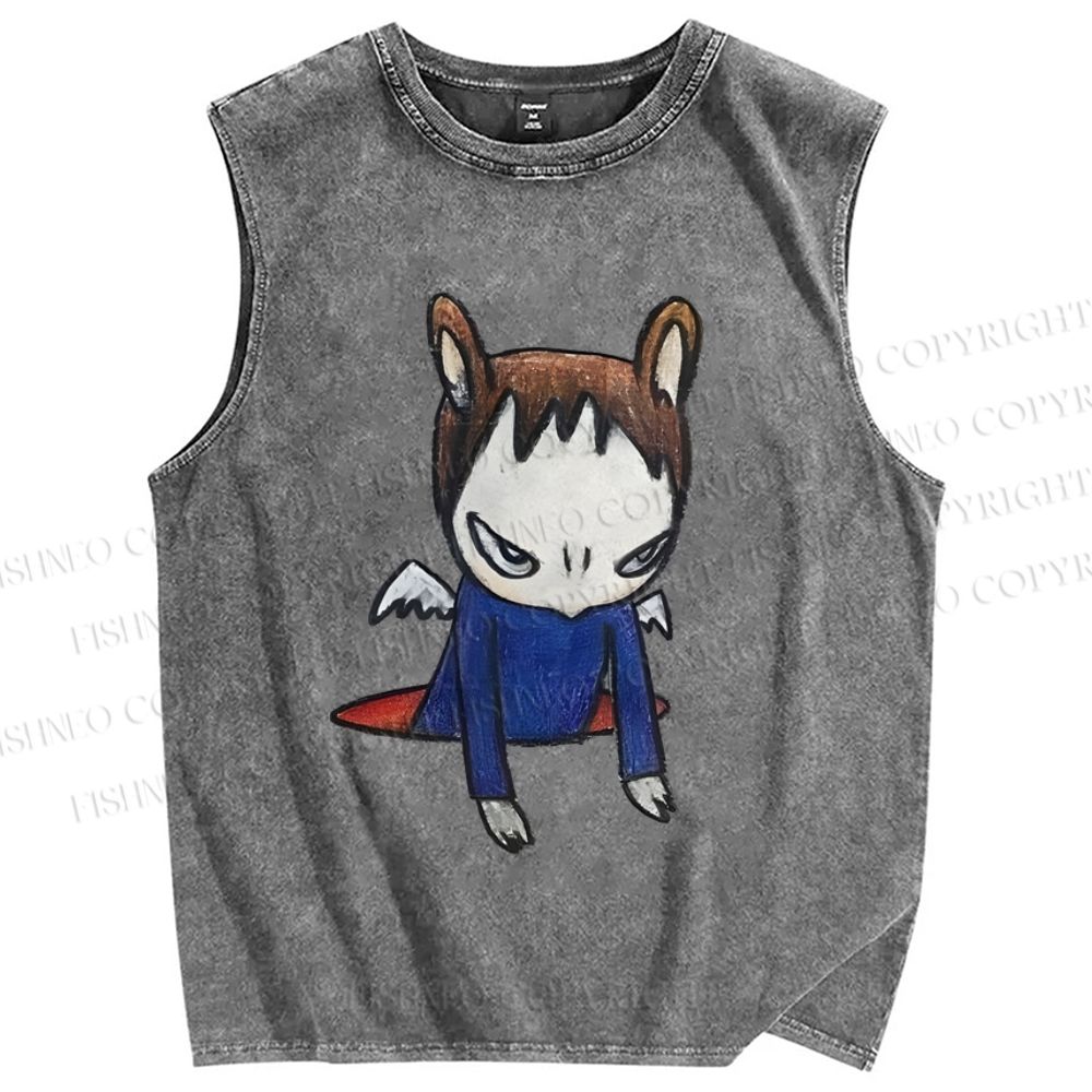 Unisex Yoshitomo Nara Bad Girl Printed Washed Tank Top