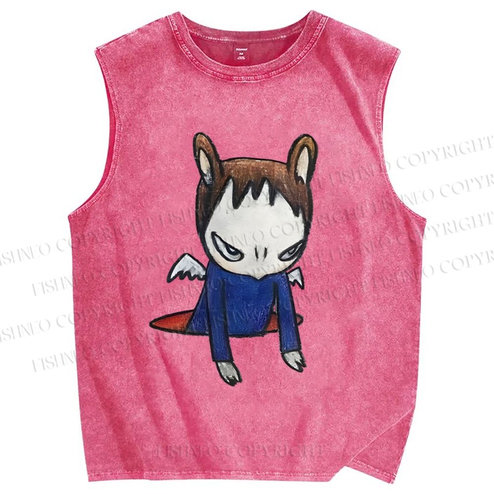 Unisex Yoshitomo Nara Bad Girl Printed Washed Tank Top