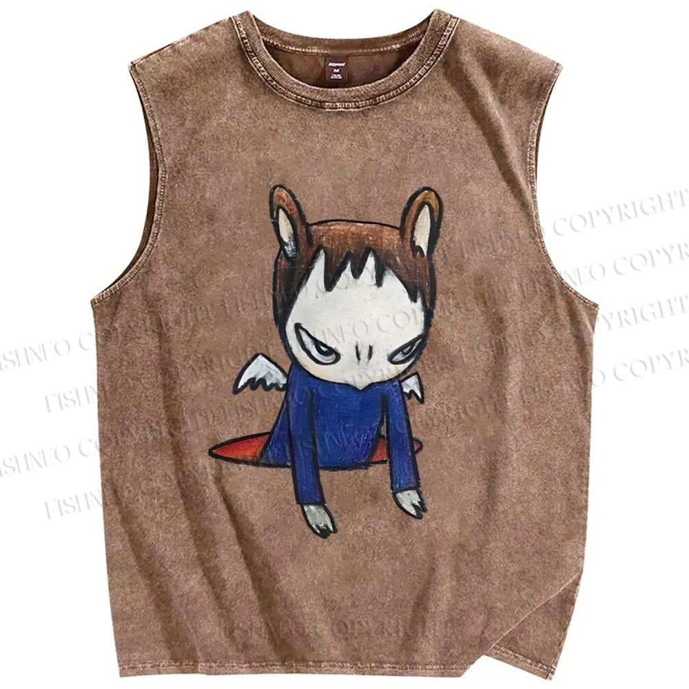 Unisex Yoshitomo Nara Bad Girl Printed Washed Tank Top