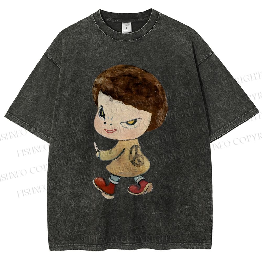 Unisex Yoshitomo Nara Bad Girl Printed Washed Tee