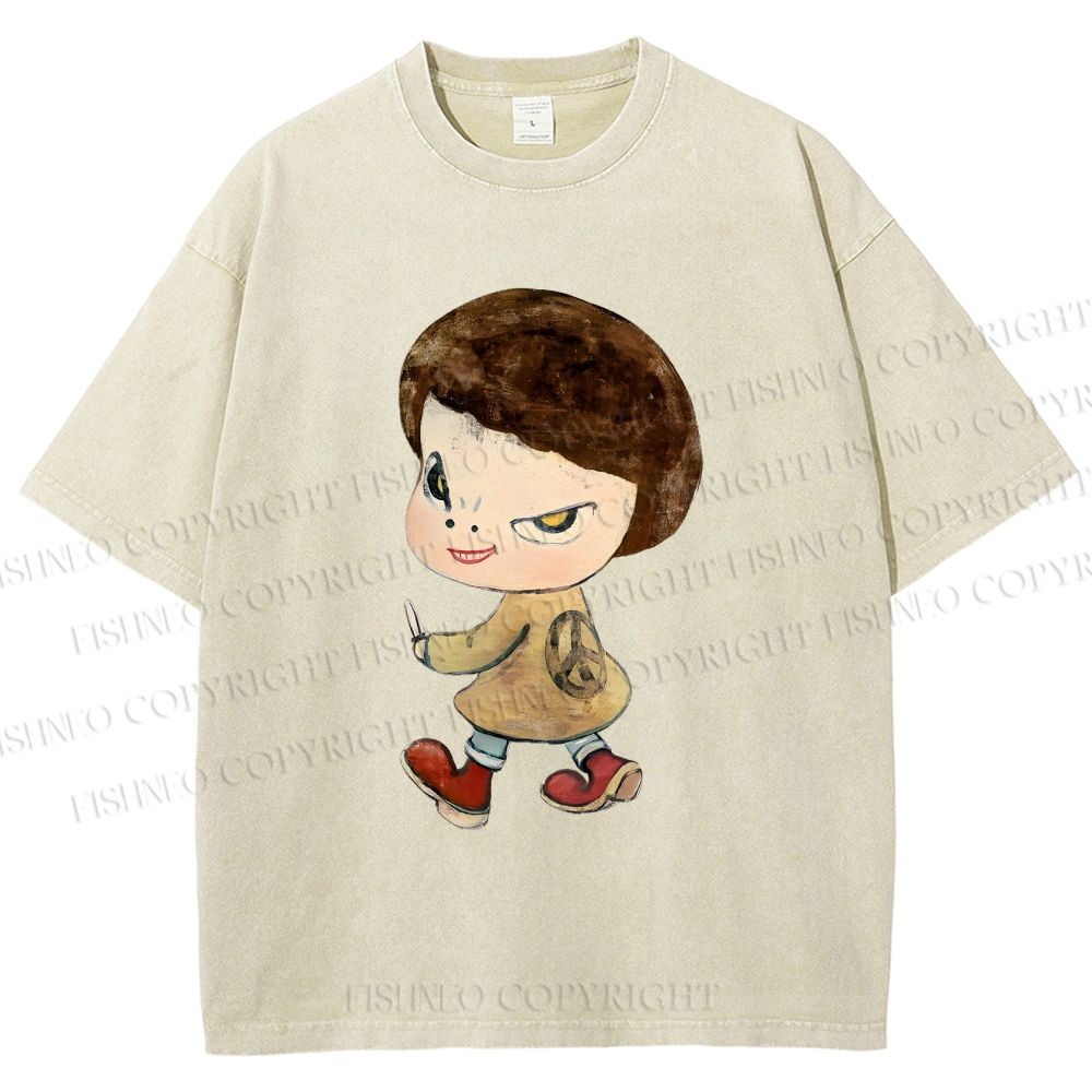 Unisex Yoshitomo Nara Bad Girl Printed Washed Tee