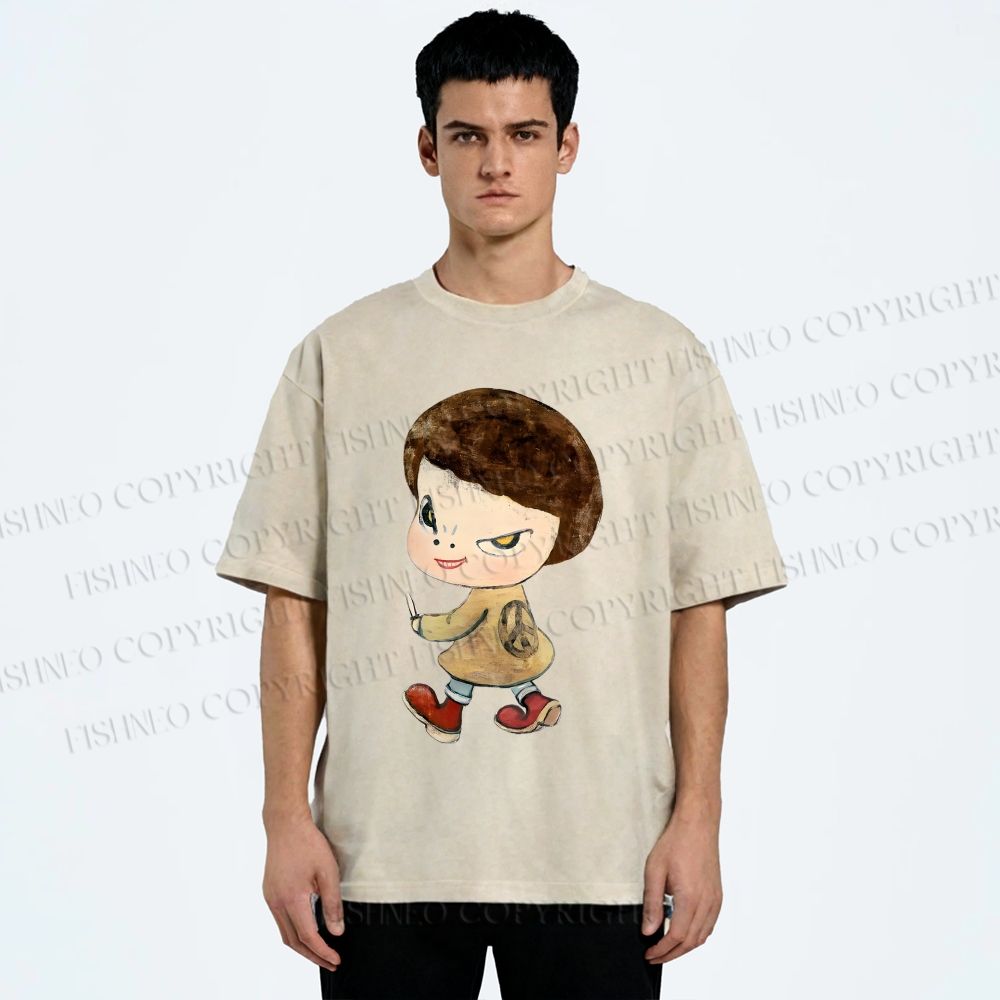 Unisex Yoshitomo Nara Bad Girl Printed Washed Tee