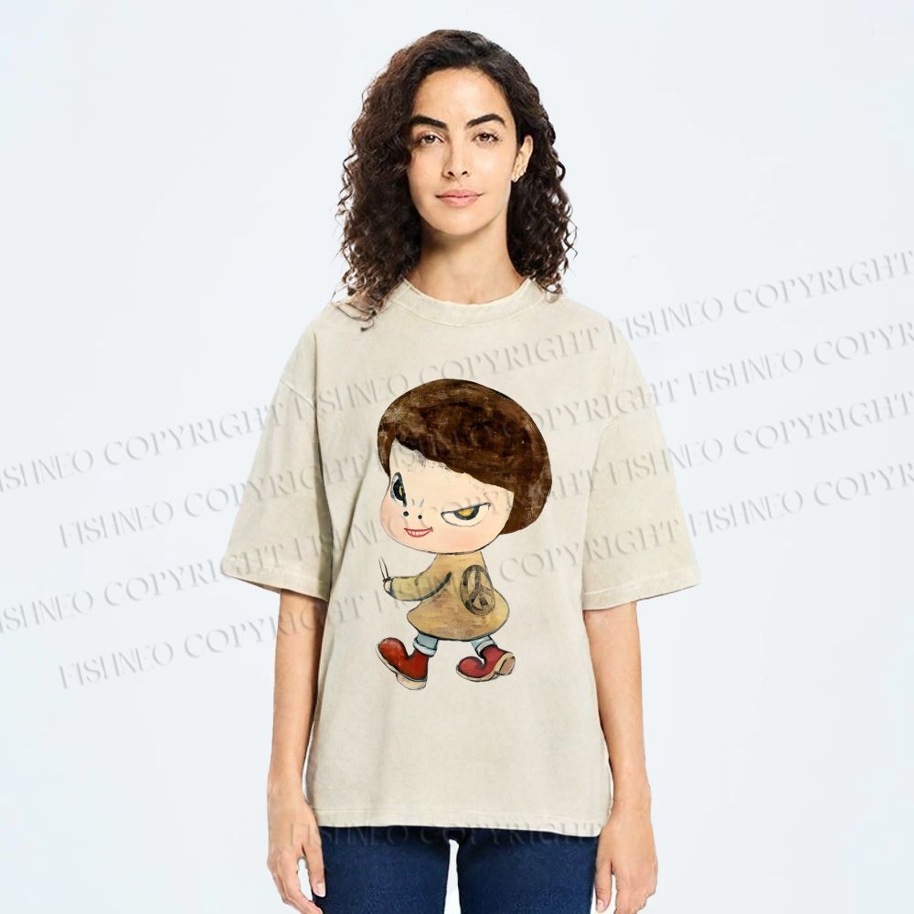 Unisex Yoshitomo Nara Bad Girl Printed Washed Tee