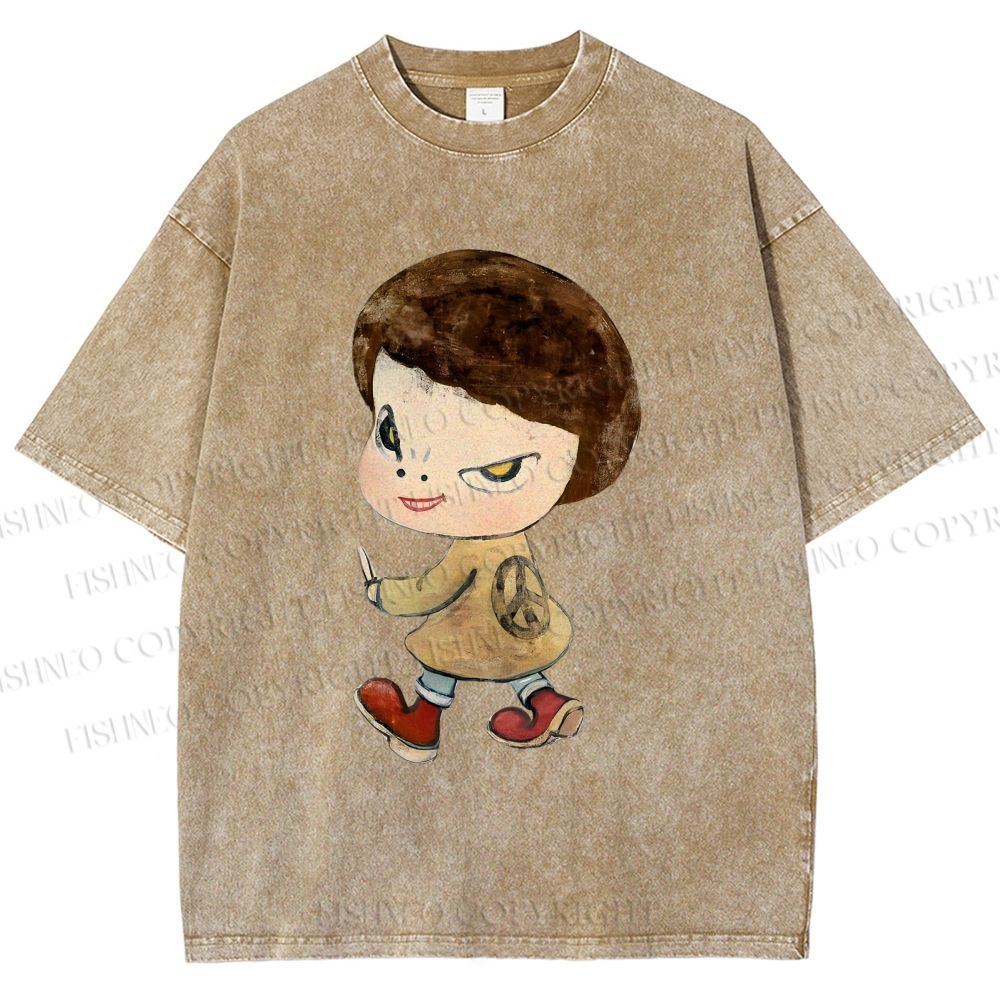 Unisex Yoshitomo Nara Bad Girl Printed Washed Tee