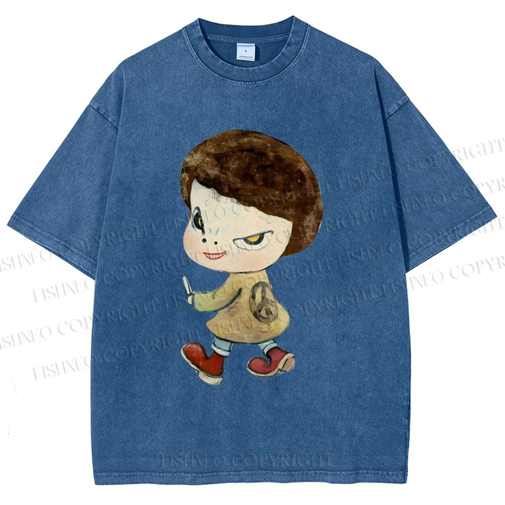 Unisex Yoshitomo Nara Bad Girl Printed Washed Tee