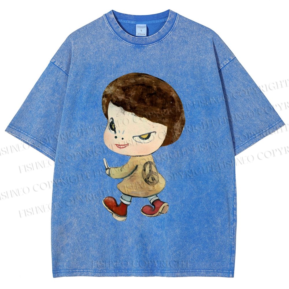 Unisex Yoshitomo Nara Bad Girl Printed Washed Tee