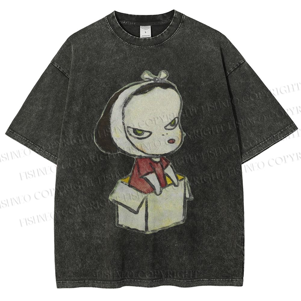 Unisex Yoshitomo Nara Box Girl Printed Washed Tee