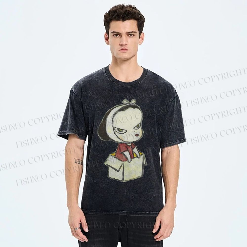 Unisex Yoshitomo Nara Box Girl Printed Washed Tee
