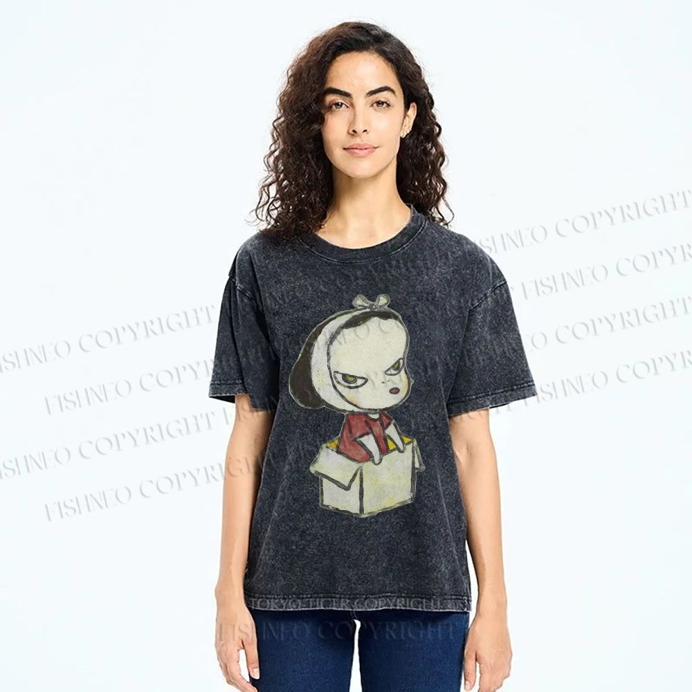 Unisex Yoshitomo Nara Box Girl Printed Washed Tee