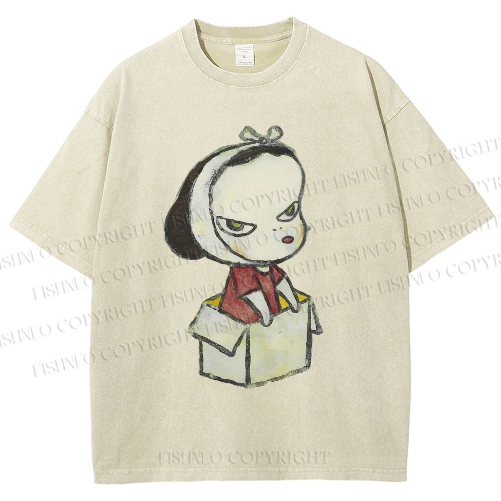 Unisex Yoshitomo Nara Box Girl Printed Washed Tee