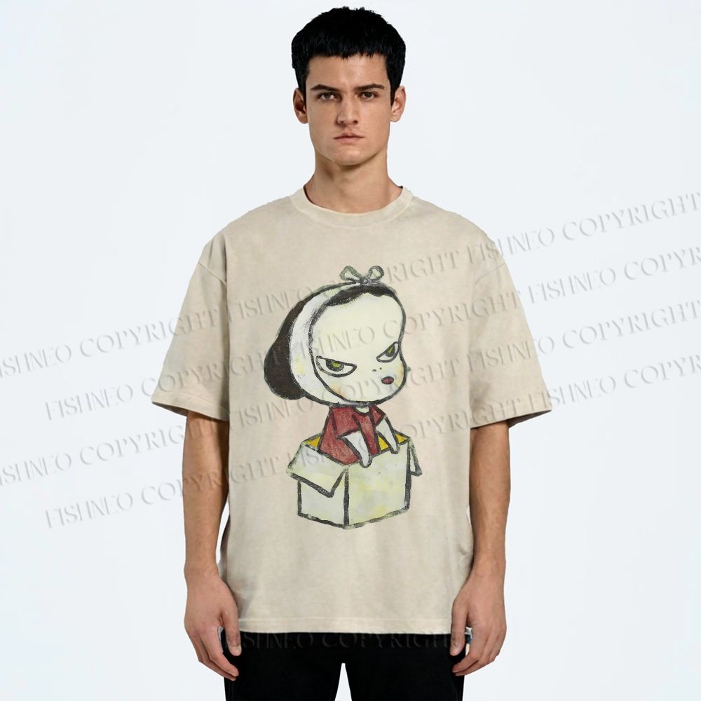 Unisex Yoshitomo Nara Box Girl Printed Washed Tee