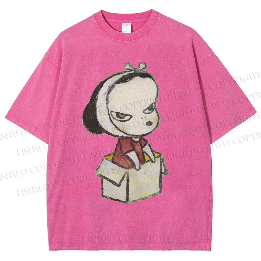 Unisex Yoshitomo Nara Box Girl Printed Washed Tee