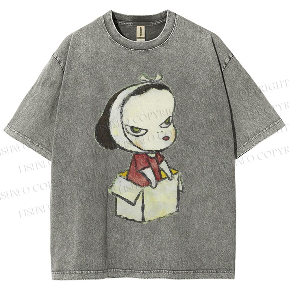 Unisex Yoshitomo Nara Box Girl Printed Washed Tee