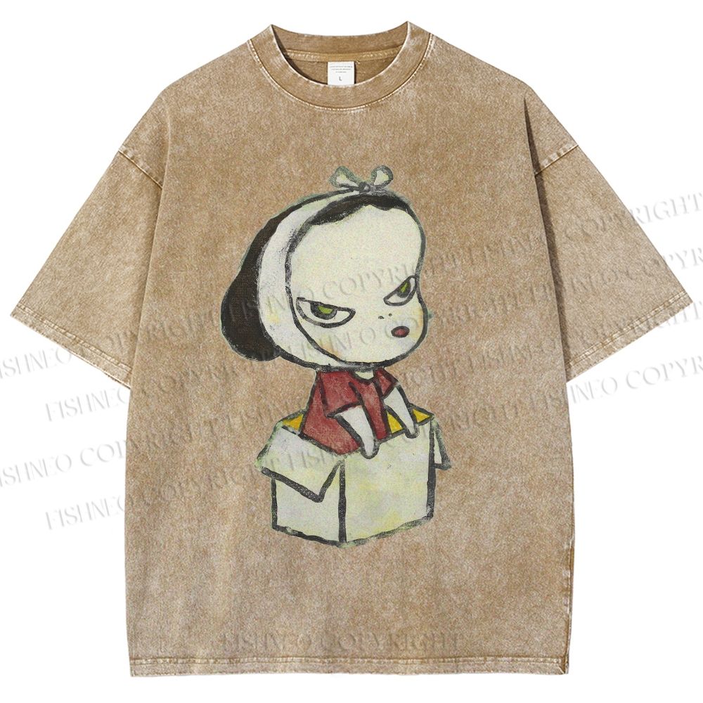 Unisex Yoshitomo Nara Box Girl Printed Washed Tee