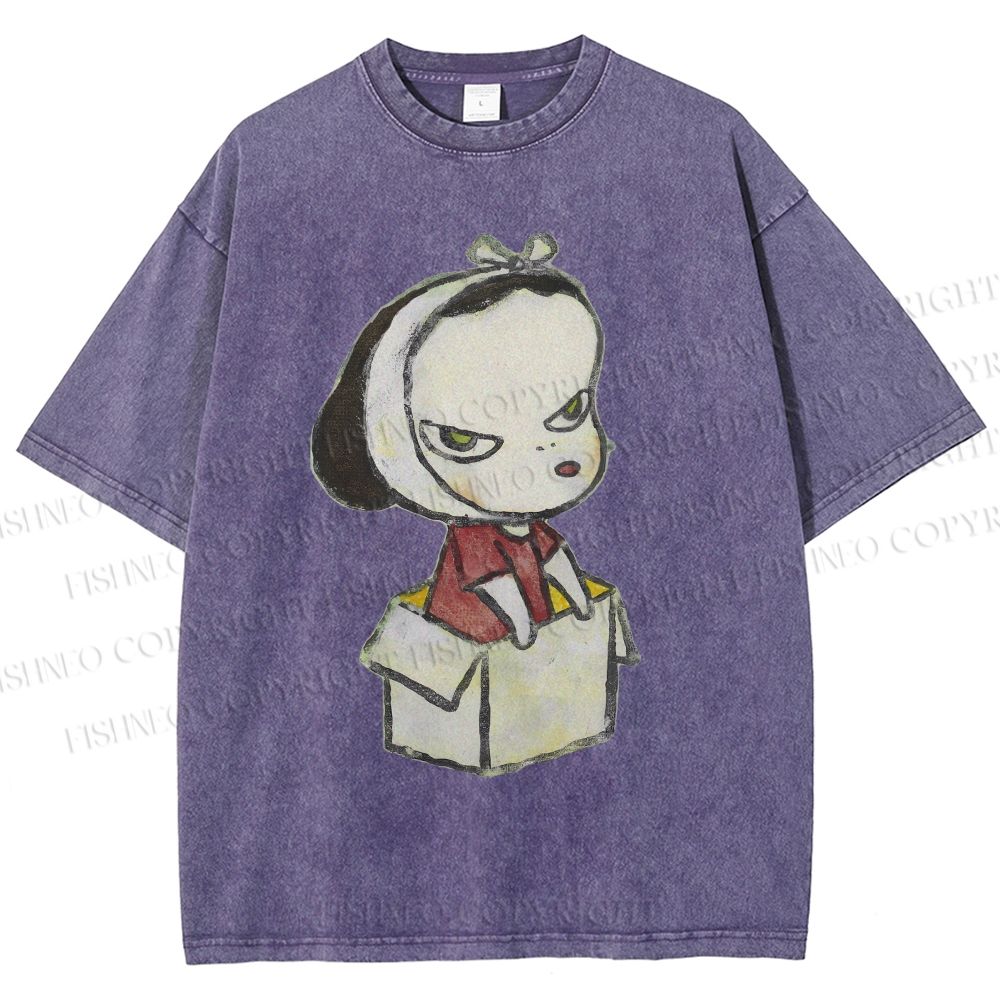 Unisex Yoshitomo Nara Box Girl Printed Washed Tee