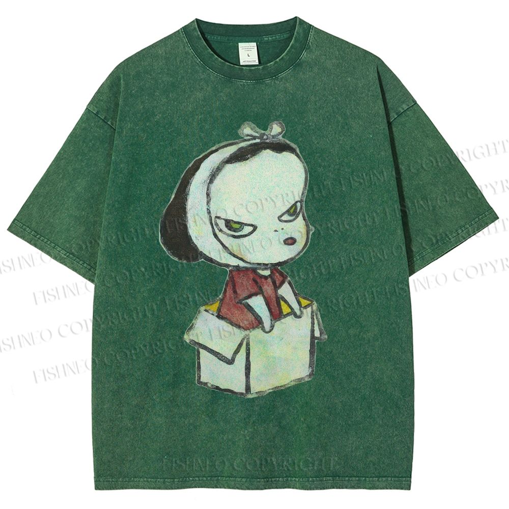 Unisex Yoshitomo Nara Box Girl Printed Washed Tee