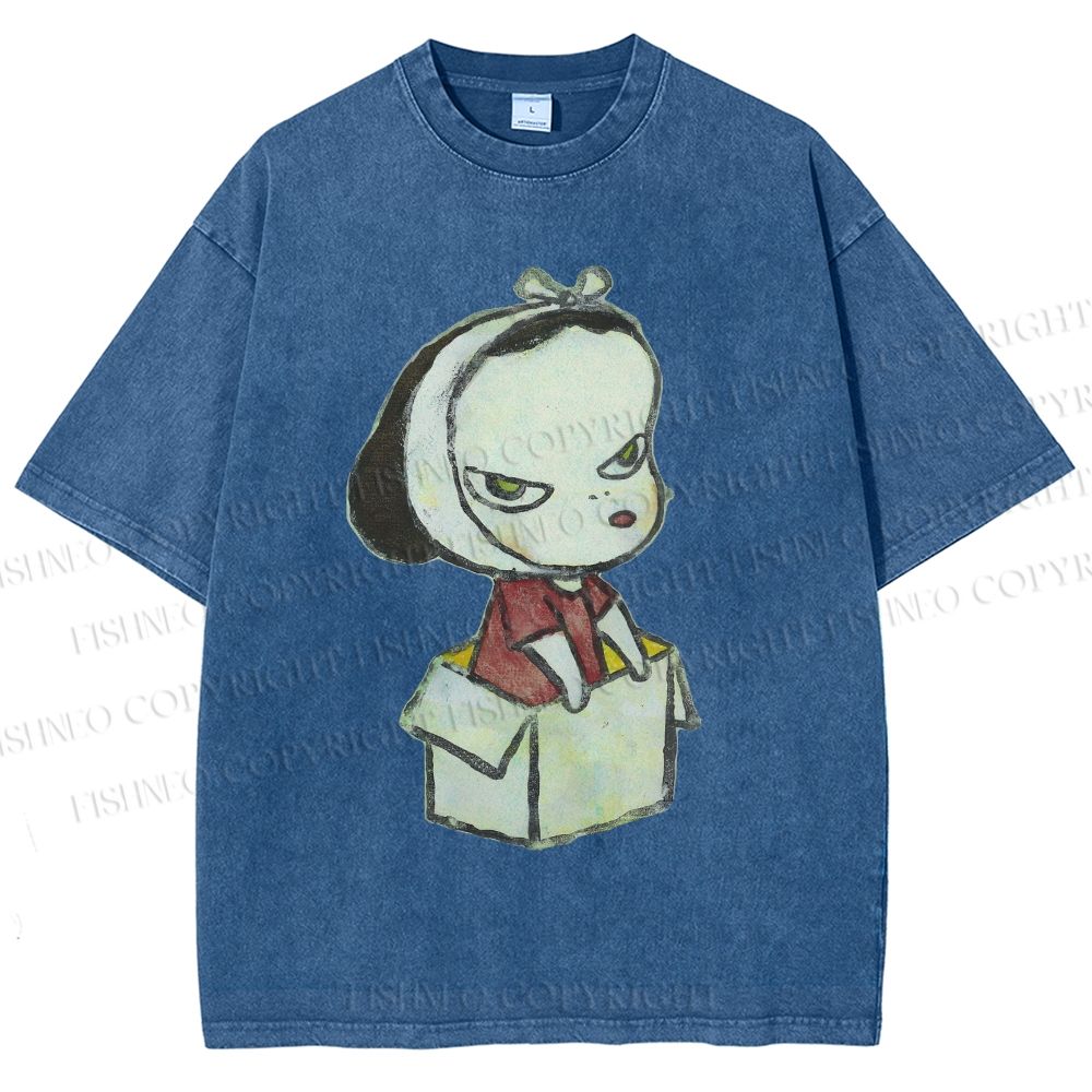 Unisex Yoshitomo Nara Box Girl Printed Washed Tee
