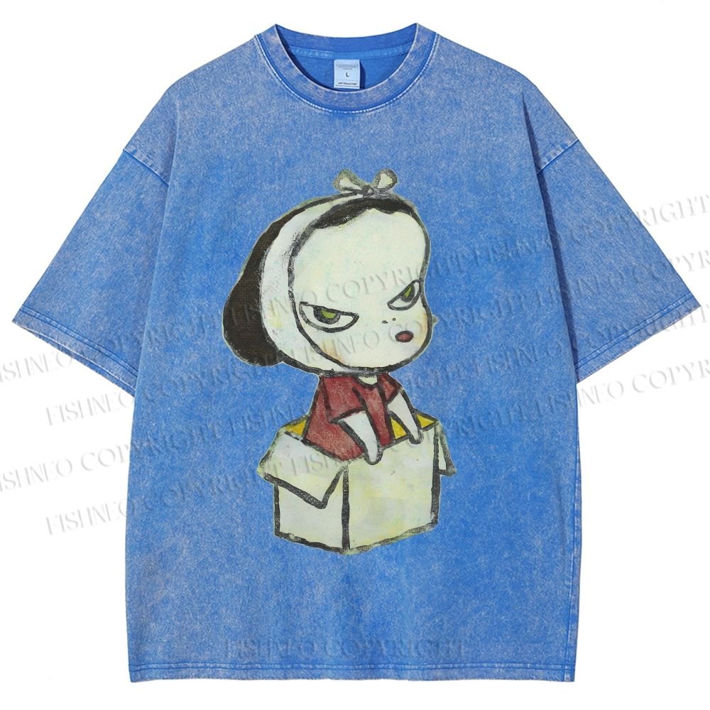 Unisex Yoshitomo Nara Box Girl Printed Washed Tee