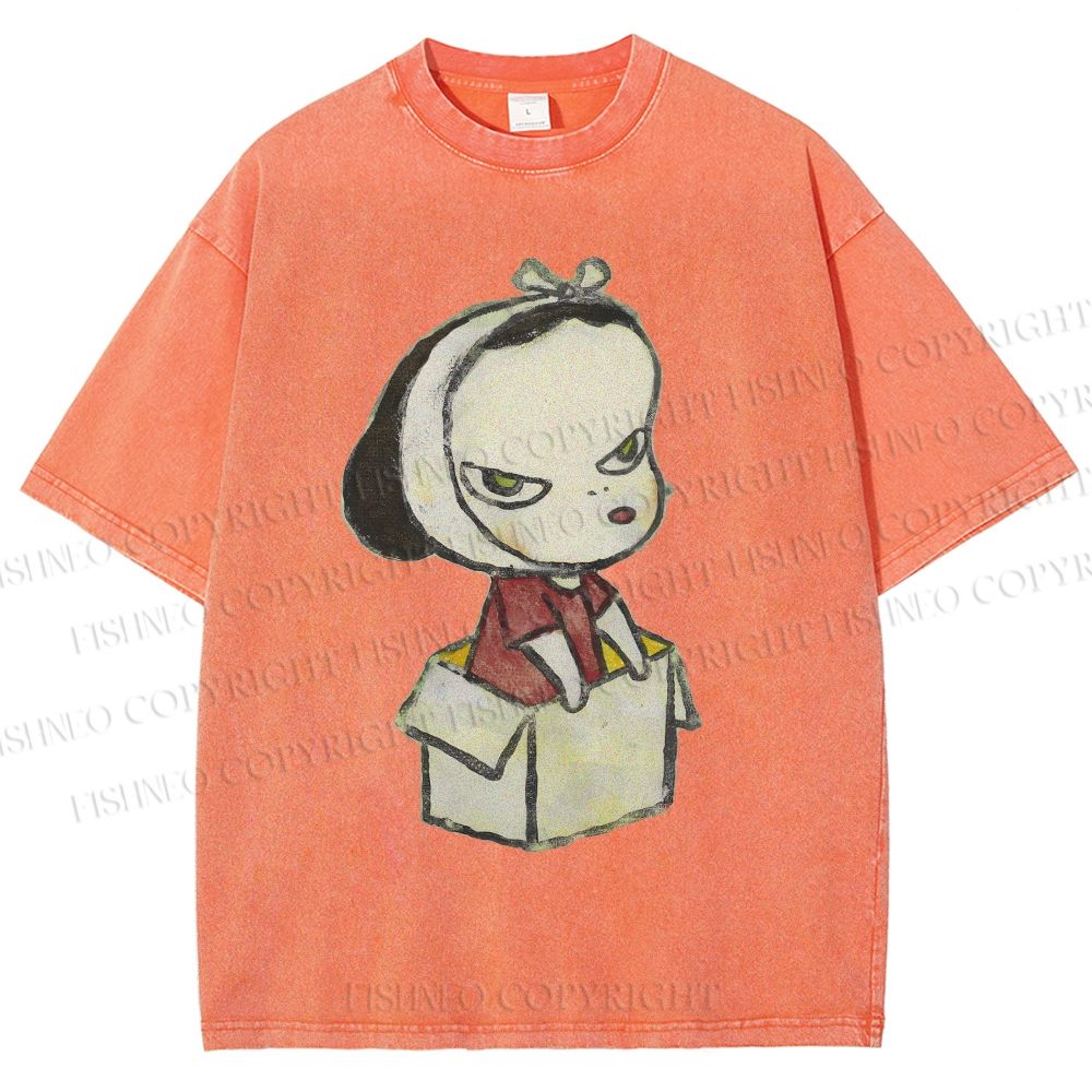 Unisex Yoshitomo Nara Box Girl Printed Washed Tee