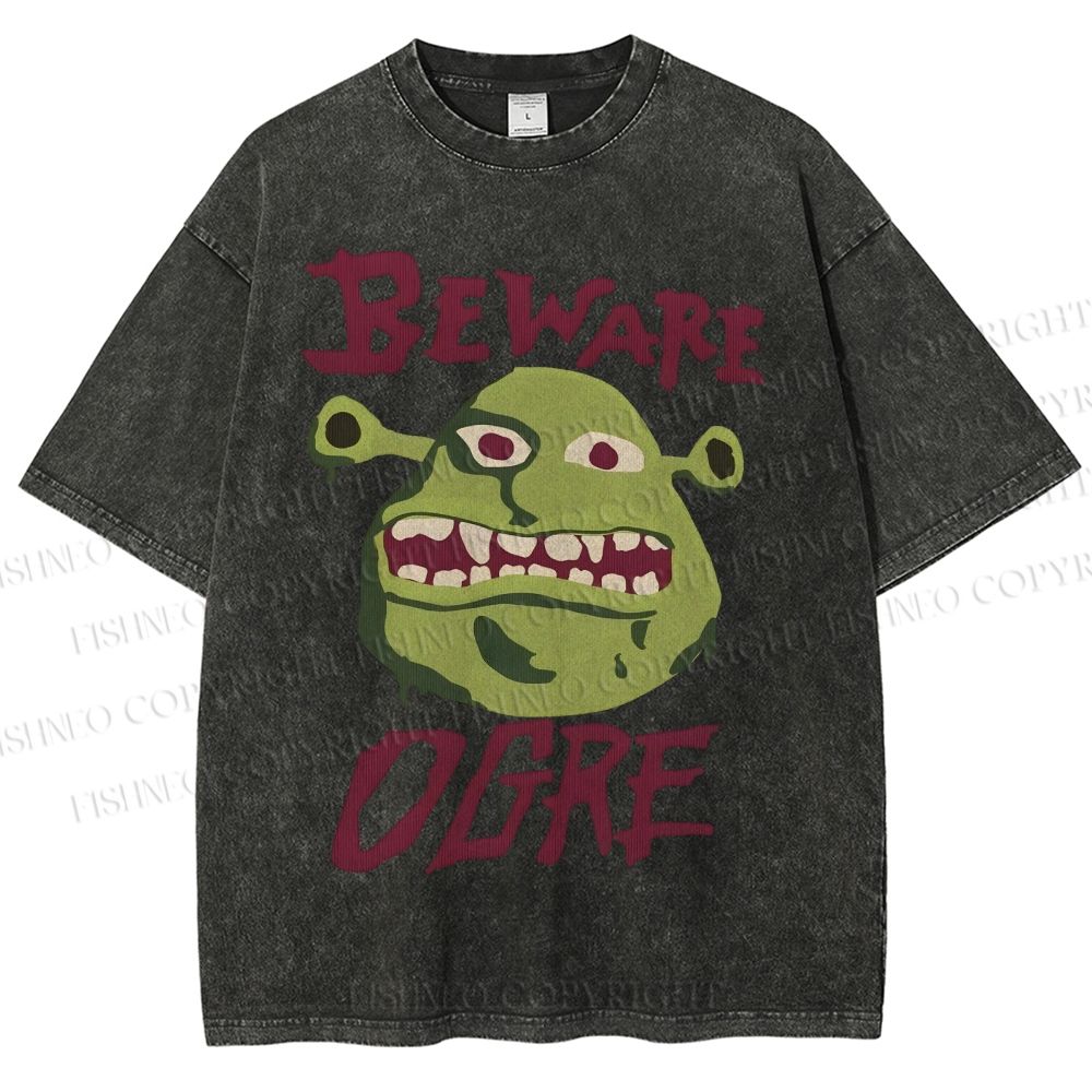Unisex Beware Ogre Printed Washed Tee